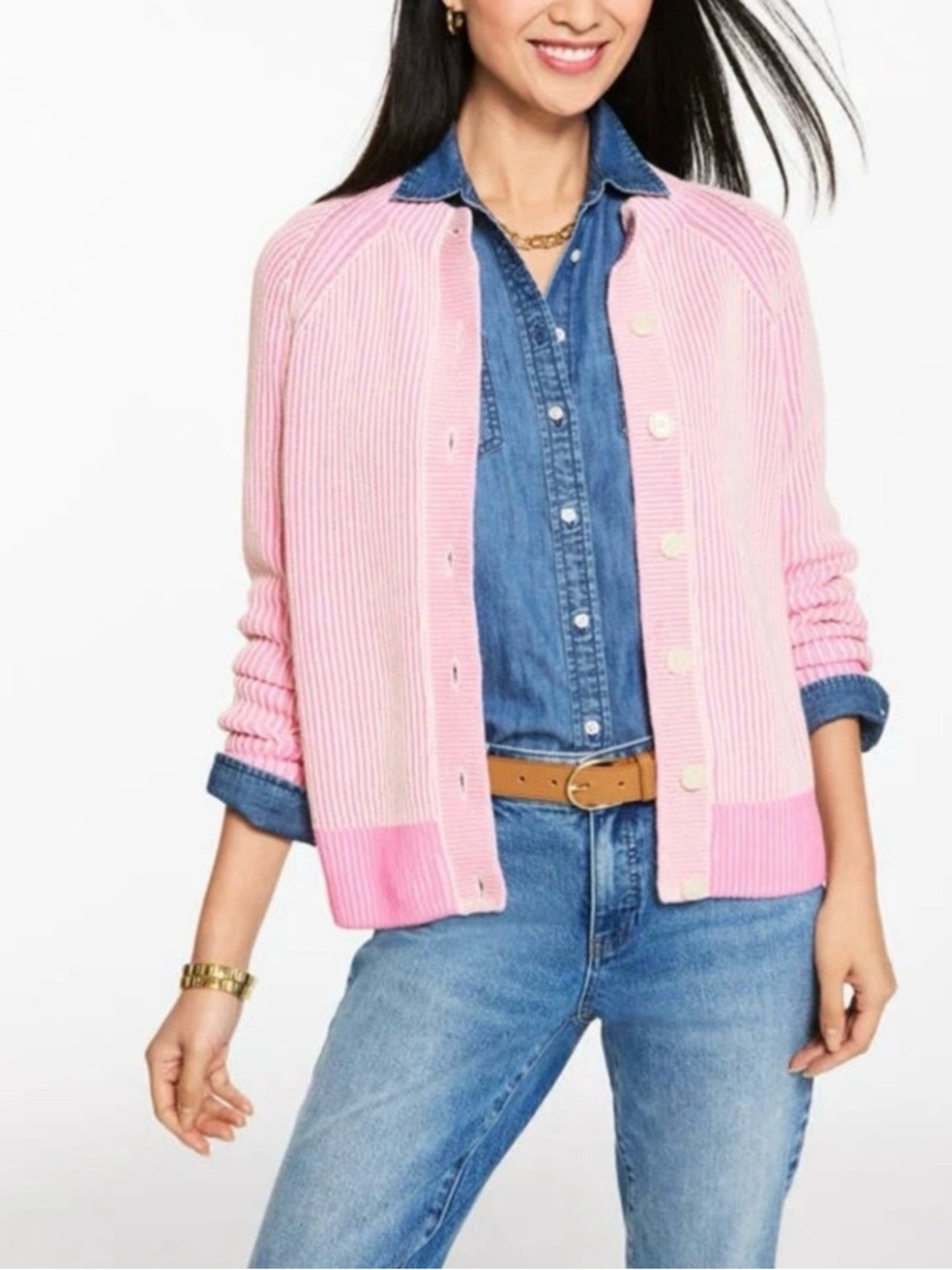 Talbots share stitch crewneck cardigan size medium petite